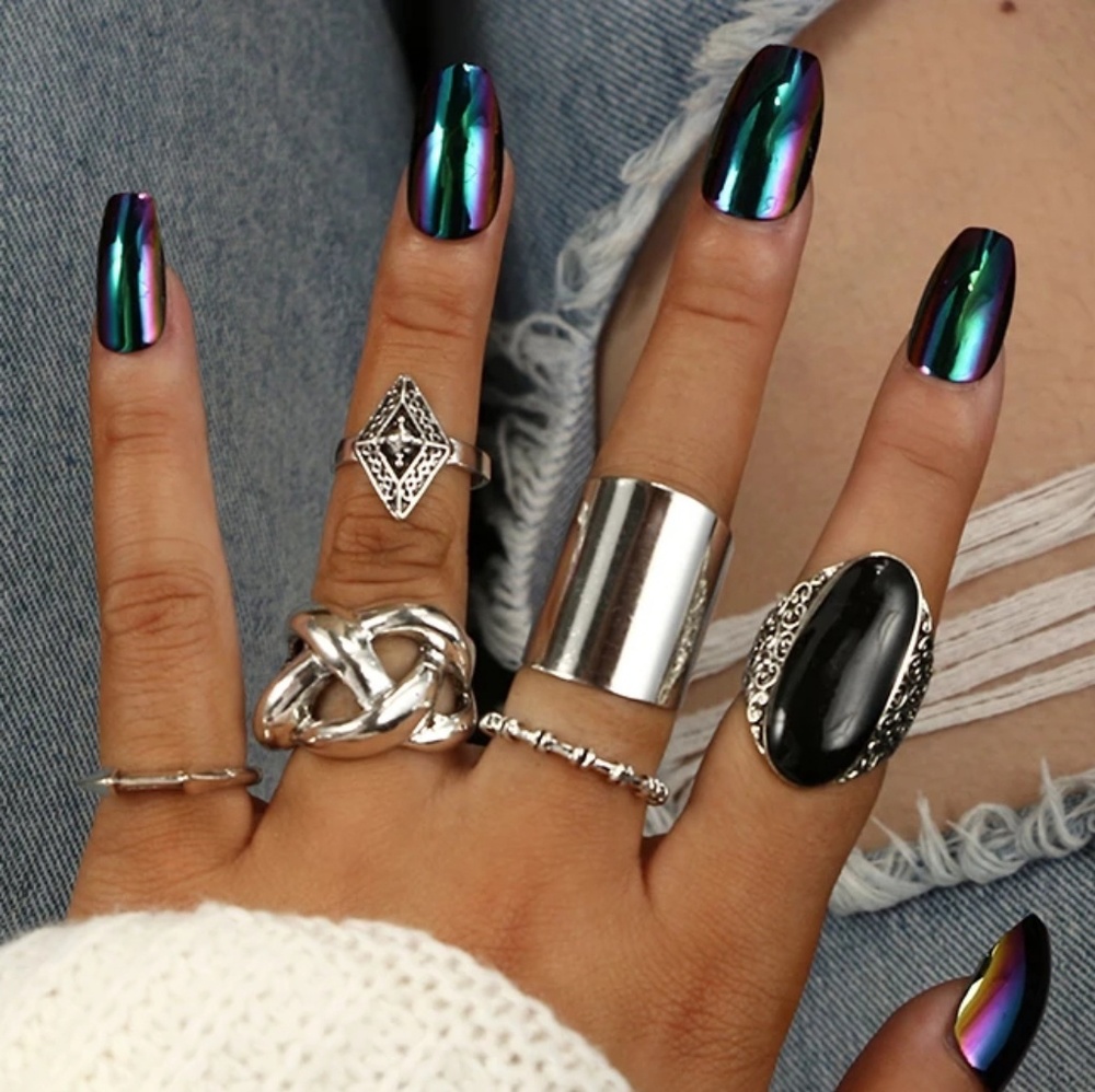 Boho Silver w/black rings - Picture 3 of 4